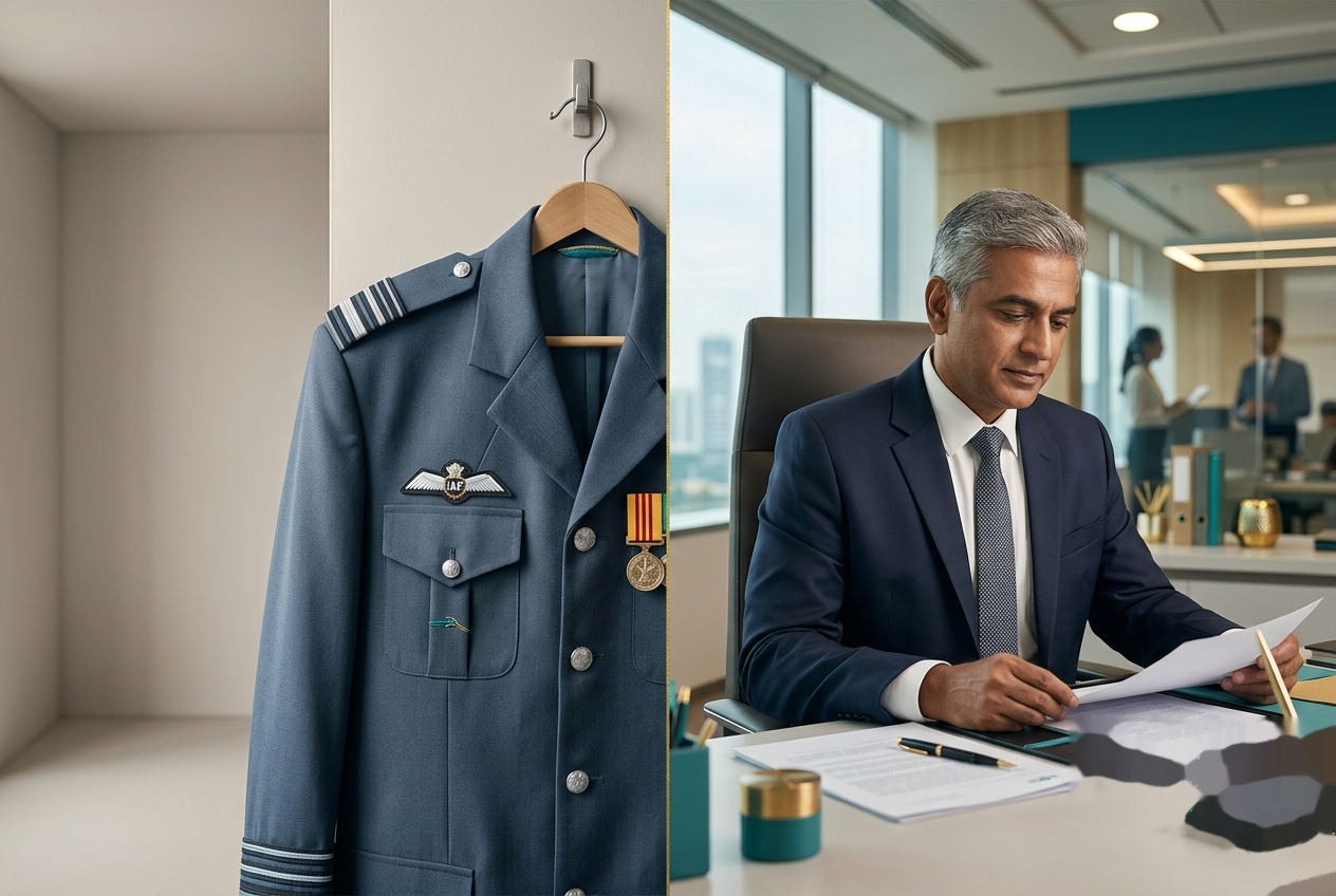 Military officer transitioning to corporate boardroom setting